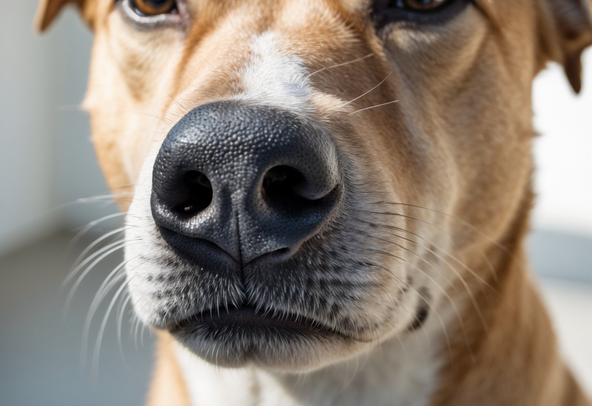 Close-up of a dog's nose with a visible white salt line across it.