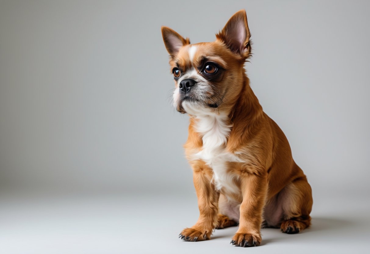 A Brussels Griffon dog sitting and looking attentively to the side.